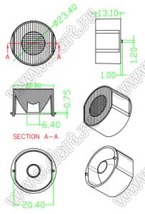 ILENS724-S23-FR1530-NH-RGBW3535 линза для светодиода; D23,4*13,1мм; 15*30°; PC