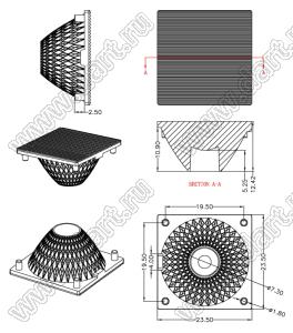 ILENS621-S2424-M0765-H-106M2 линза для светодиода; 23,50*19,50*12,42мм; 7*65°; PMMA