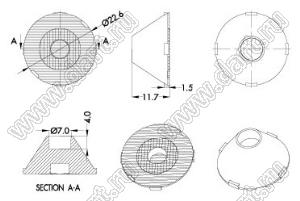 ILENS888-S23-1045-H линза для светодиода; D23,9*12,5мм; 10*45°; PMMA