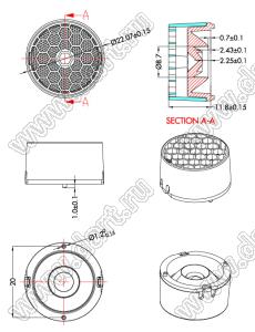 ILENS136-S22-B40-H278M линза для светодиода; D22,07*12,8мм; 40°; PC