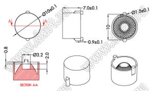 ILENS916-S10-M45-NH линза для светодиода; D10*7,3мм; 45°; PC