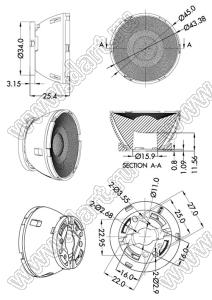 ILENS910-COB45-B12-H-H224M2-H207M2 линза для светодиода; D45,0*25,4мм; 12°; PMMA