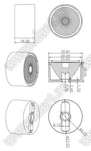 ILENS121-S31-20-NH-97M1-LM-RGBW линза для светодиода; D30,81*18,05мм; 20°; PMMA