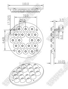 ILENS400-S110-XX-18H1-NH-1 линза для светодиода; D110*14мм; 5°, 10°, 15°, 20°, 25°, 30°, 38°, 45°, 60°, 80°; PMMA