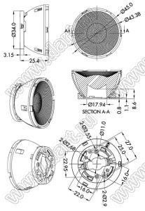 ILENS910-COB45-B24-H-H224M2-H207M2 линза для светодиода; D45,0*25,4мм; 24°; PMMA