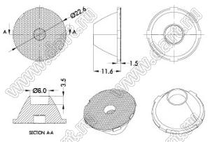 ILENS888-S23-B45-H линза для светодиода; D23,9*12,5мм; 45°; PMMA