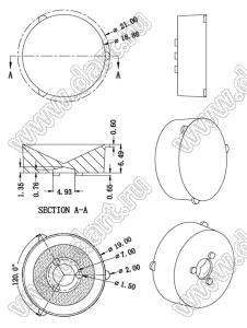 ILENS593-TV19-175-NH линза для светодиода; D19*6,49мм; 175°; PMMA