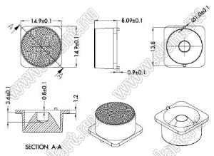 ILENS66-S15-B15-NH линза для светодиода; 14,9x14,9x8мм; 15°; PC