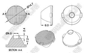 ILENS878-S16-2040P10-H линза для светодиода; D14,7*8,85мм; 20*40°; PMMA