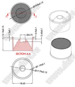 ILENS408-S20-20-NH линза для светодиода; D19,8*12,13мм; 20°; PC