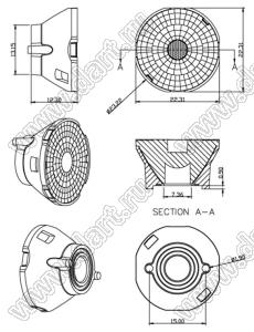 ILENS562-S23-B17-H-121M2-PIN линза для светодиода; D22,31*12,30мм; 17°; PMMA