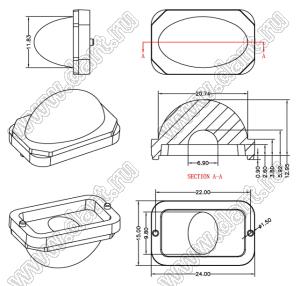 ILENS421-CON2415-10120-NH линза для светодиода; 24,00*15,00*13,85мм; 10*120°; PMMA