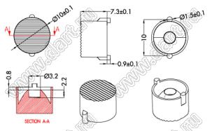 ILENS916-S10-2060-NH линза для светодиода; D10*7,3мм; 20*60°; PC