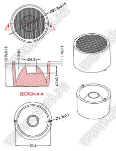 ILENS409-S22-B20-NH линза для светодиода; D21,8*12,9мм; 20°; PC