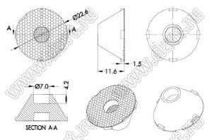 ILENS888-S23-B20-H линза для светодиода; D23,9*12,5мм; 20°; PMMA