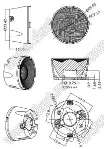 ILENS911-COB28-B24-H-H216M2 линза для светодиода; D28,05*16,05мм; 24°; PMMA