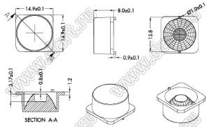 ILENS66-S15-M60-NH линза для светодиода; 14,9x14,9x8мм; 60°; PC