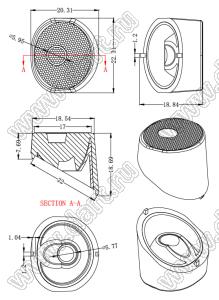 ILENS773-S2220-PG45-NH линза для светодиода; 22,31*20,31*18,69мм; Asymmetric 45°; PMMA