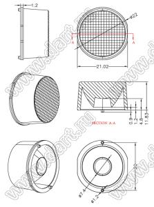 ILENS701-S22-B2545-NH линза для светодиода; D22,00*12,73мм; 25*45°; PMMA