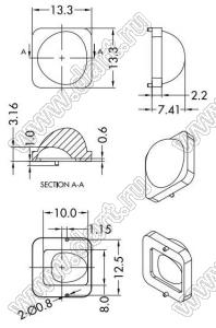 ILENS881-CON1313-PG30-NH линза для светодиода; D13,30*7,41мм; 30°; PC