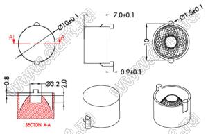 ILENS916-S10-M30-NH линза для светодиода; D10*7мм; 30°; PC