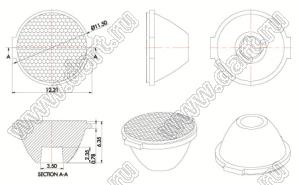 ILENS705-S13-B45-H линза для светодиода; D12,8*7,5/8,4мм; 45°; PMMA