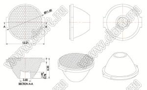 ILENS705-S13-B30-H линза для светодиода; D12,8*7,5/8,4мм; 30°; PMMA