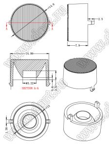 ILENS755-S15-FR3040-NH линза для светодиода; D14,9*10,4мм; 30*40°; PC