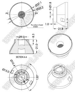 ILENS584-S35-06-H-129M2 линза для светодиода; D35,2*22,8мм; 06°; PMMA