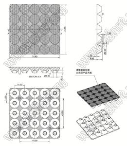 ILENS648-R7575-B20-25H1-NH линза для светодиода; 74,8*74,8*9,4мм; 20°; PMMA