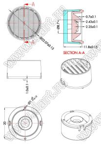 ILENS136-S22-FR1530-H277M линза для светодиода; D22,07*12,8мм; 15*30°; PC