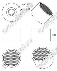 ILENS210-S11-B60-H линза для светодиода; D10,8*7,0мм; 60°; PMMA