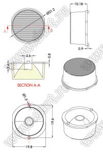 ILENS88-S20-1045-NH линза для светодиода; D21,2*10,18мм; 10*45°; PMMA/PC