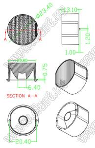 ILENS724-S23-FR2060-NH-RGBW3535 линза для светодиода; D23,4*13,1мм; 20*60°; PC