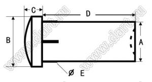 BLYLT4A-2.54 световод; A=3,88мм; B=5,03мм; C=0,96мм; D=2,54мм; E=4,05мм; поликарбонат; прозрачный