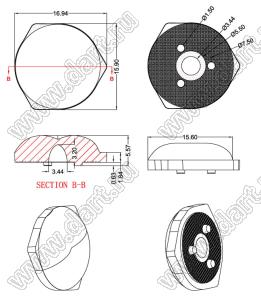 ILENS673-TV16-160-NH линза для светодиода; D16,94*5,57мм; 160°; PMMA