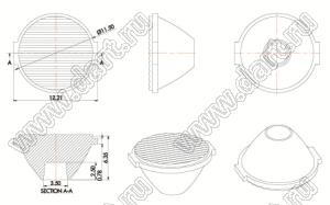 ILENS705-S13-FR1545-H линза для светодиода; D12,80*7,5/8,4мм; 15*45°; PMMA