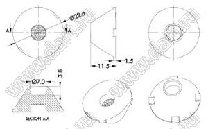 ILENS888-S23-M05-H линза для светодиода; D23,9*12,5мм; 5°; PMMA