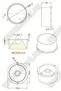 ILENS88-S20-M06-NH линза для светодиода; 21,2*10,14мм; 06°; PMMA/PC