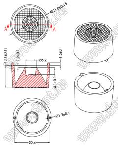 ILENS409-S22-B2040-NH линза для светодиода; D21,8*13,1мм; 20*40°; PC