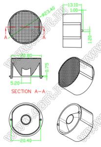 ILENS724-S23-B25-NH-RGBW3535 линза для светодиода; D23,4*13,1мм; 25°; PC