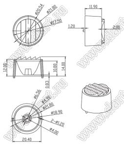 ILENS385-S22-XX-NH линза для светодиода; D21,8*12,8мм; 8°, 10°, 17°, 23°, 28°, 30°, 43°, 45°, 58°, 60°, 90°, 95°, 12*60°, 15*45°, 20*45°, 25*45°; PC