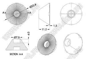 ILENS888-S23-B15-H линза для светодиода; D23,9*12,5мм; 15°; PMMA