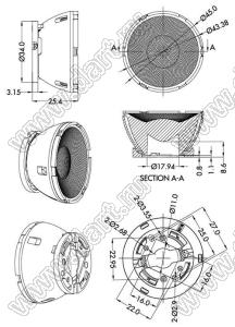 ILENS910-COB45-B36-H-H224M2-H207M2 линза для светодиода; D45,0*25,4мм; 36°; PMMA