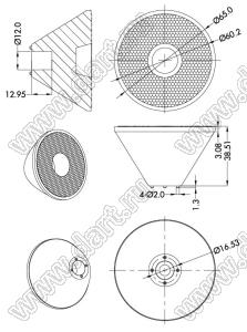 ILENS82-S65-B03-NH линза для светодиода; D65,0*39,8мм; 03°; PMMA