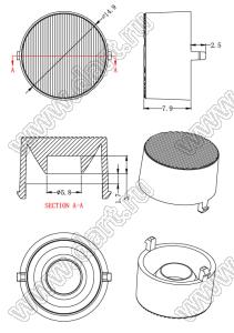 ILENS756-S15-FR3545-NH линза для светодиода; D14,9*10,4мм; 35*45°; PC