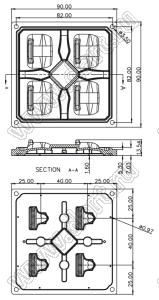 ILENS496-R9090-15780-4H1-NH линза для светодиода; 90,0*90,0*13,54мм; 80*157°; PC