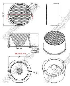 ILENS480-S22-40-NH линза для светодиода; D22,00*12,92мм; 40°; PMMA