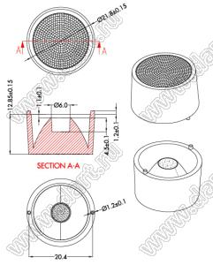 ILENS409-S22-B30-NH линза для светодиода; D21,8*12,85мм; 30°; PC