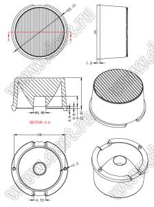 ILENS759-S22-FR1555-NH линза для светодиода; D22,13*12,97мм; 15*55°; PMMA